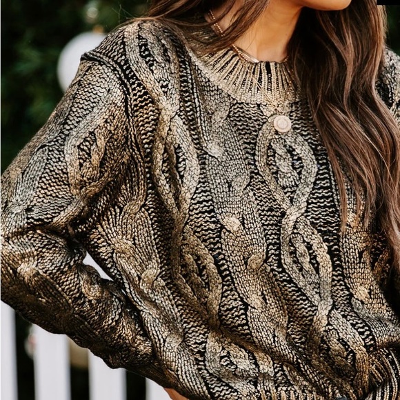 Painted Gold Cable Knit Sweater - Picture 3 of 6